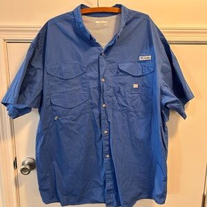 Columbia PFG Short Sleeve Caped Fishing Shirt 2XL Royal Blue